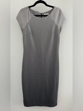 ECI Black and White Polka Dot Midi Sheath Dress